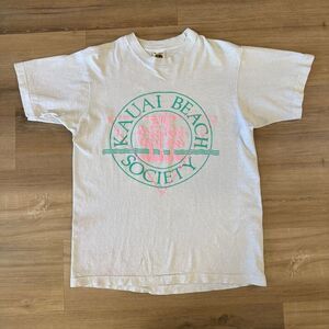Vintage 1988 Maui Beach Society White Shirt Size Medium Cotton USA Single Stitch